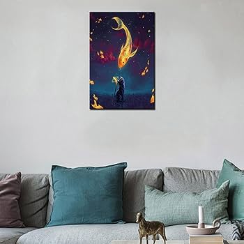 新 福引きの鯉リビングルーム装飾画 玄関装飾画 リビングルーム装飾画 Amazon.co.jp: Tucocoo【開運絵画】金鯉と猫の壁掛け猫と鯉幸運